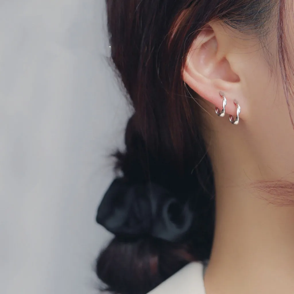 Solid Silver Twist Huggies Hoop earrings-SH047