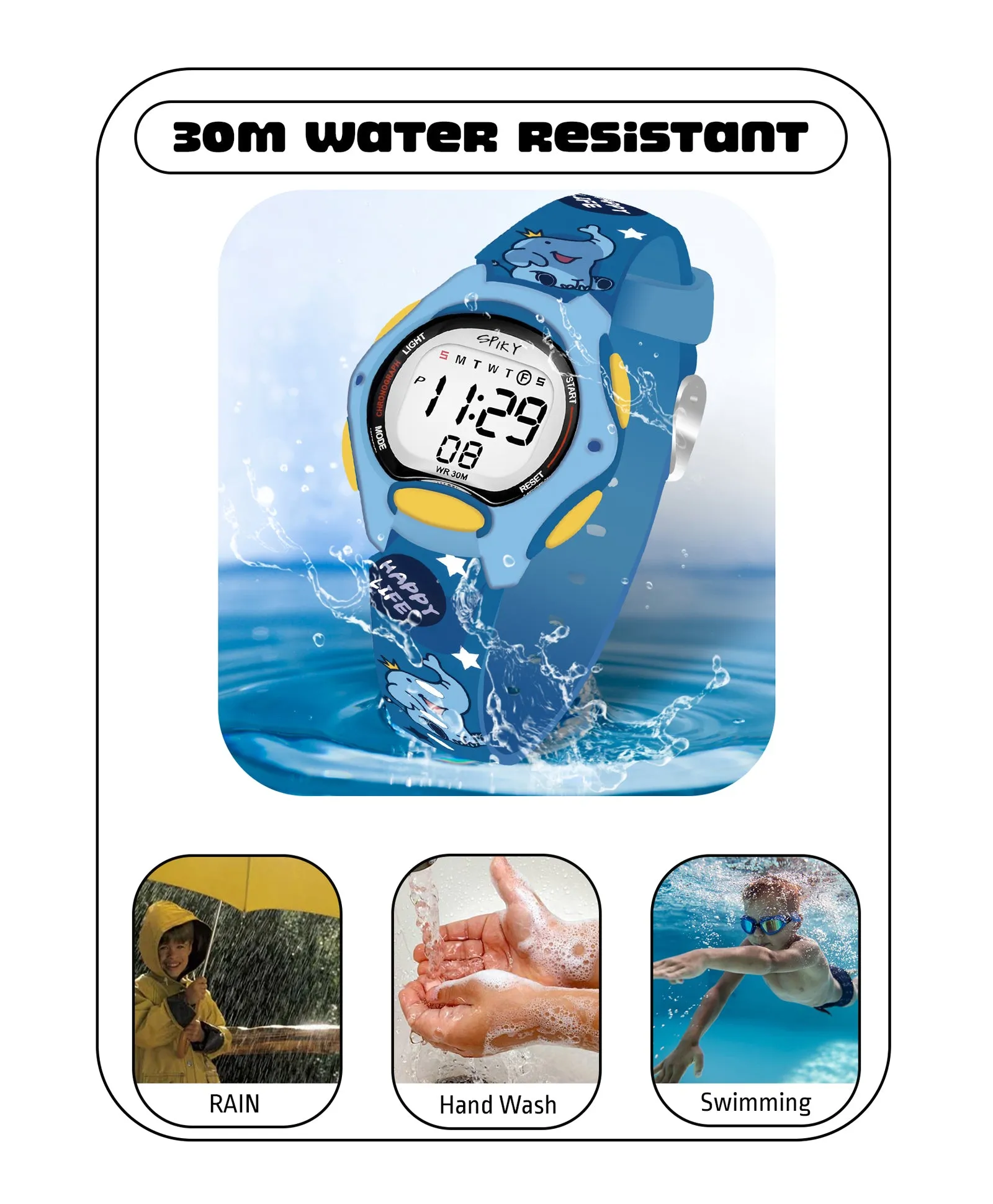 Spiky Eva18 Printed Strap Round Sports Digital Watch