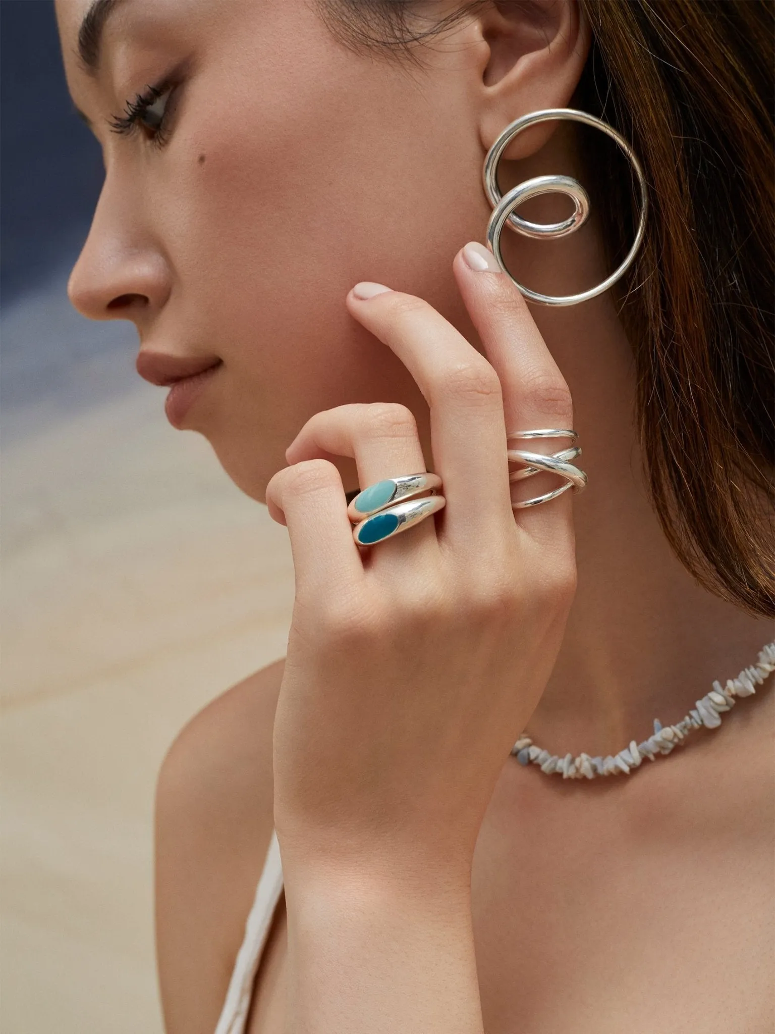 Stackable Enamel Ring - Silver