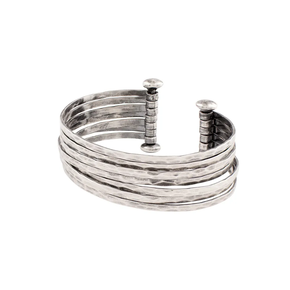Stacked Strands Cuff - Silver - 7 Strand