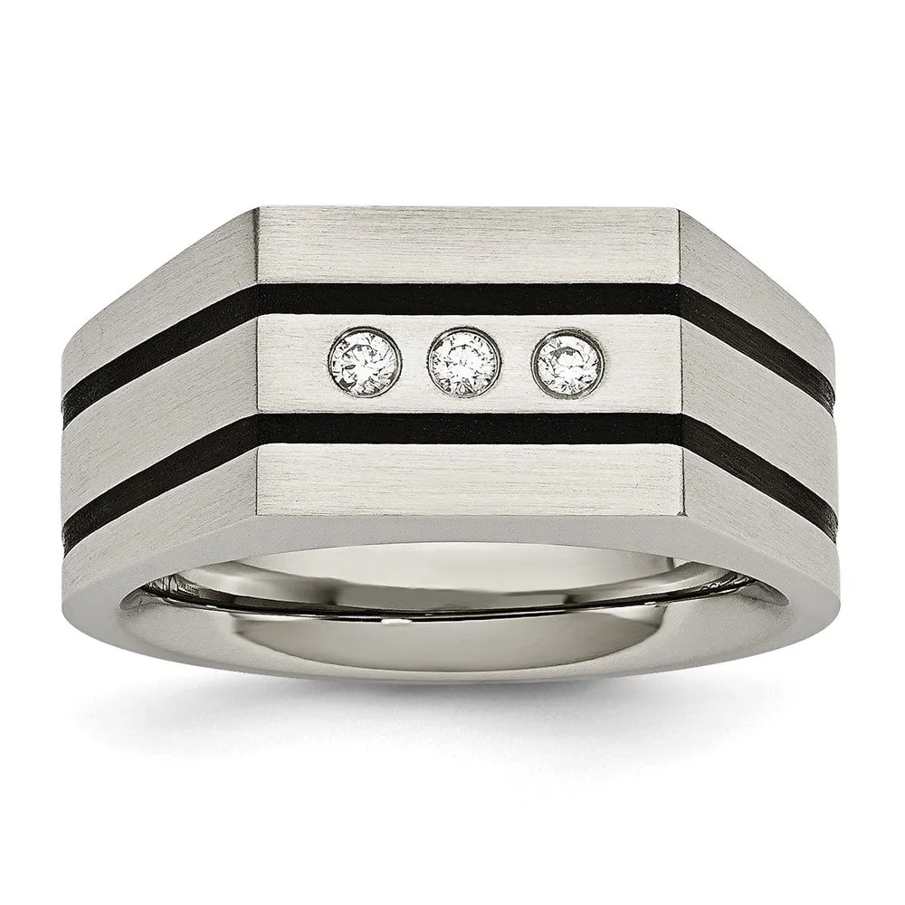 Stainless Steel Brushed Black IP-plated w/CZ Signet Ring