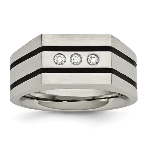 Stainless Steel Brushed Black IP-plated w/CZ Signet Ring