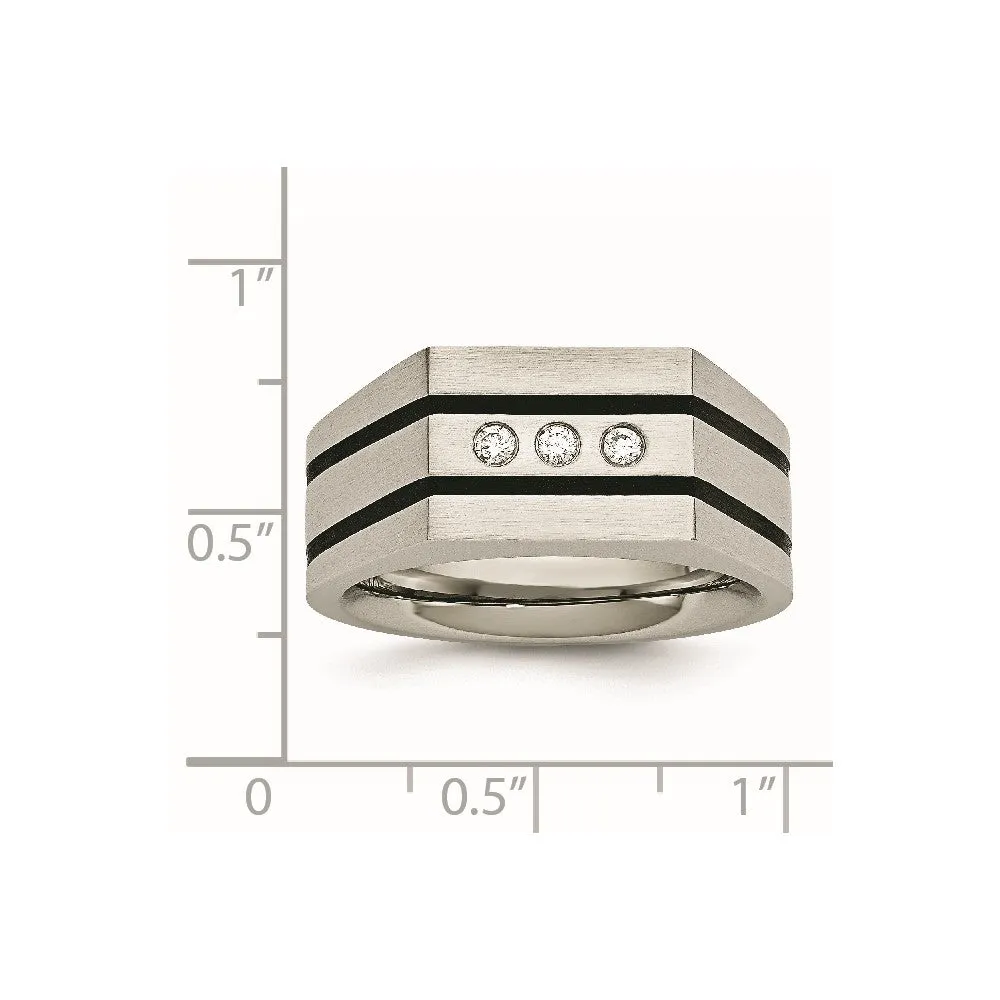 Stainless Steel Brushed Black IP-plated w/CZ Signet Ring
