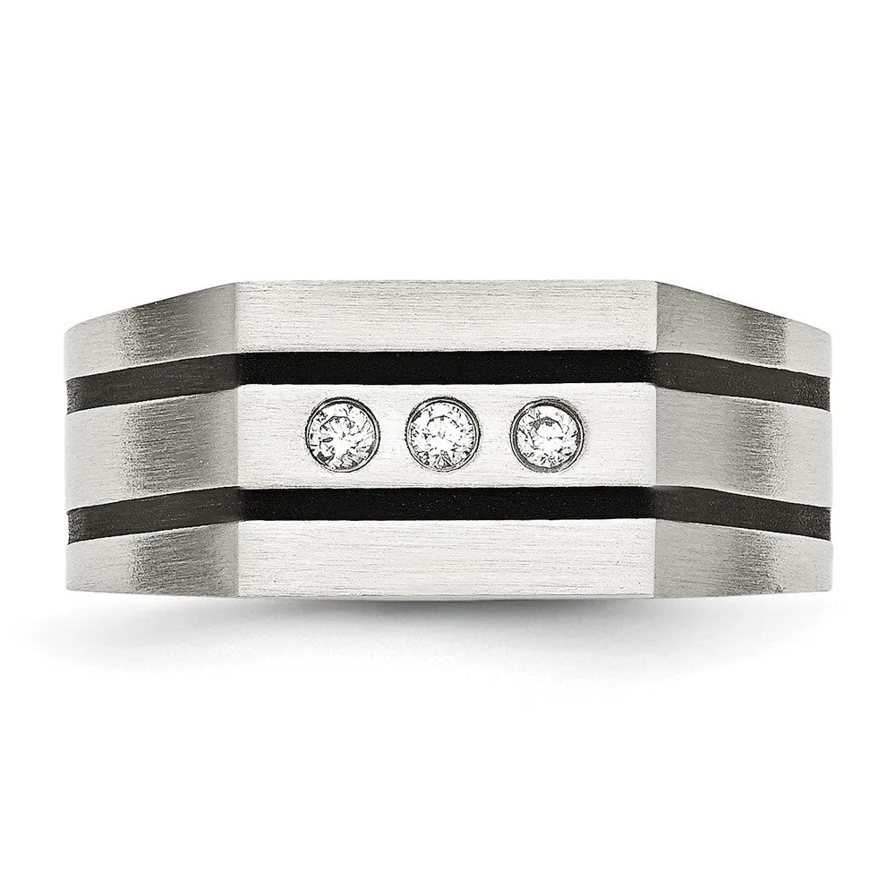 Stainless Steel Brushed Black IP-plated w/CZ Signet Ring