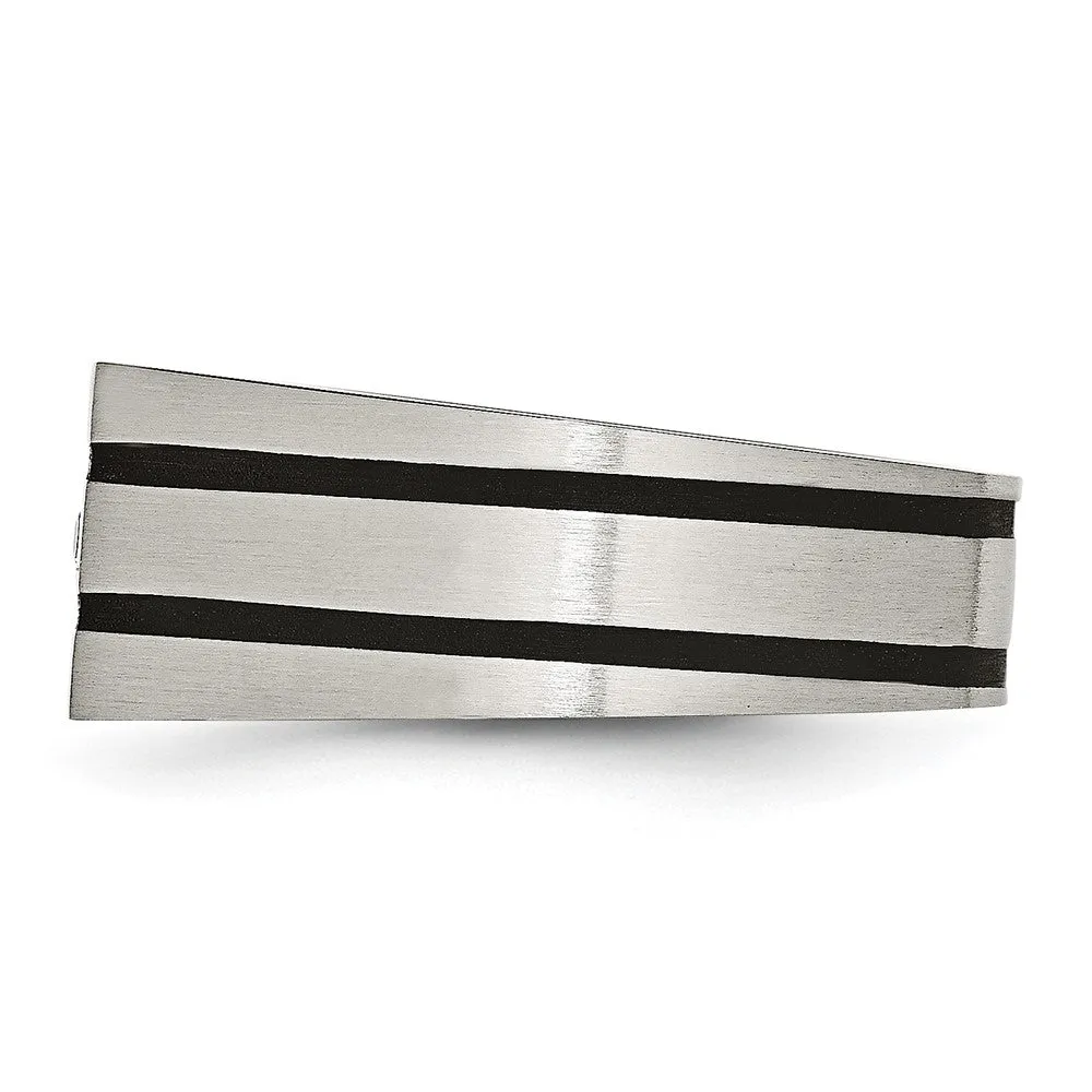 Stainless Steel Brushed Black IP-plated w/CZ Signet Ring