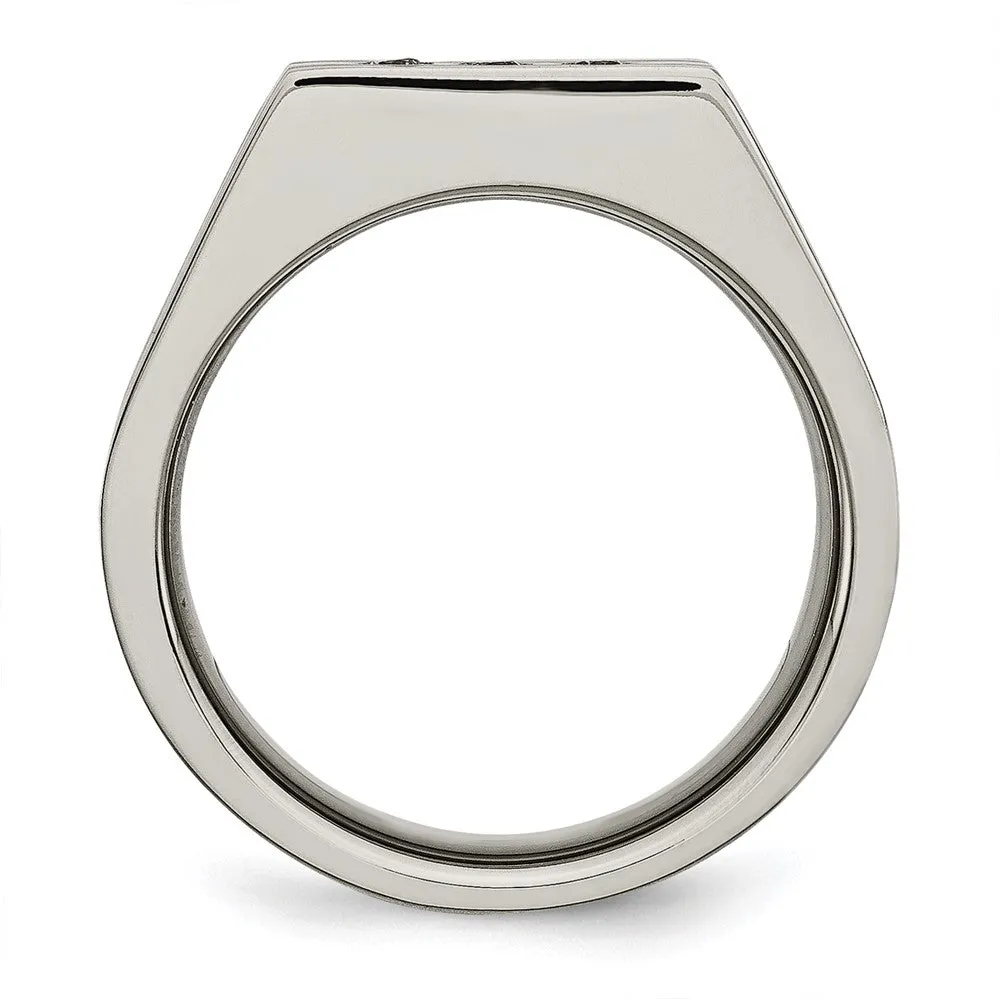 Stainless Steel Brushed Black IP-plated w/CZ Signet Ring