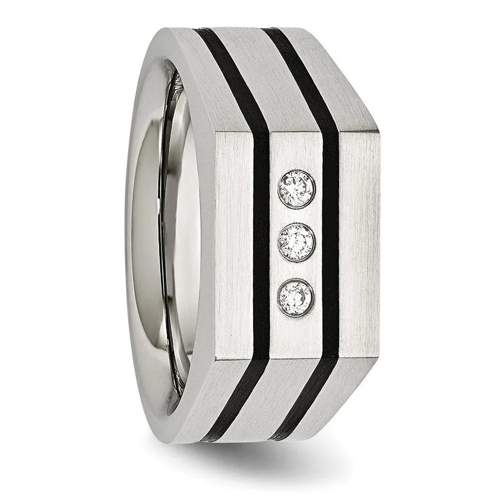 Stainless Steel Brushed Black IP-plated w/CZ Signet Ring