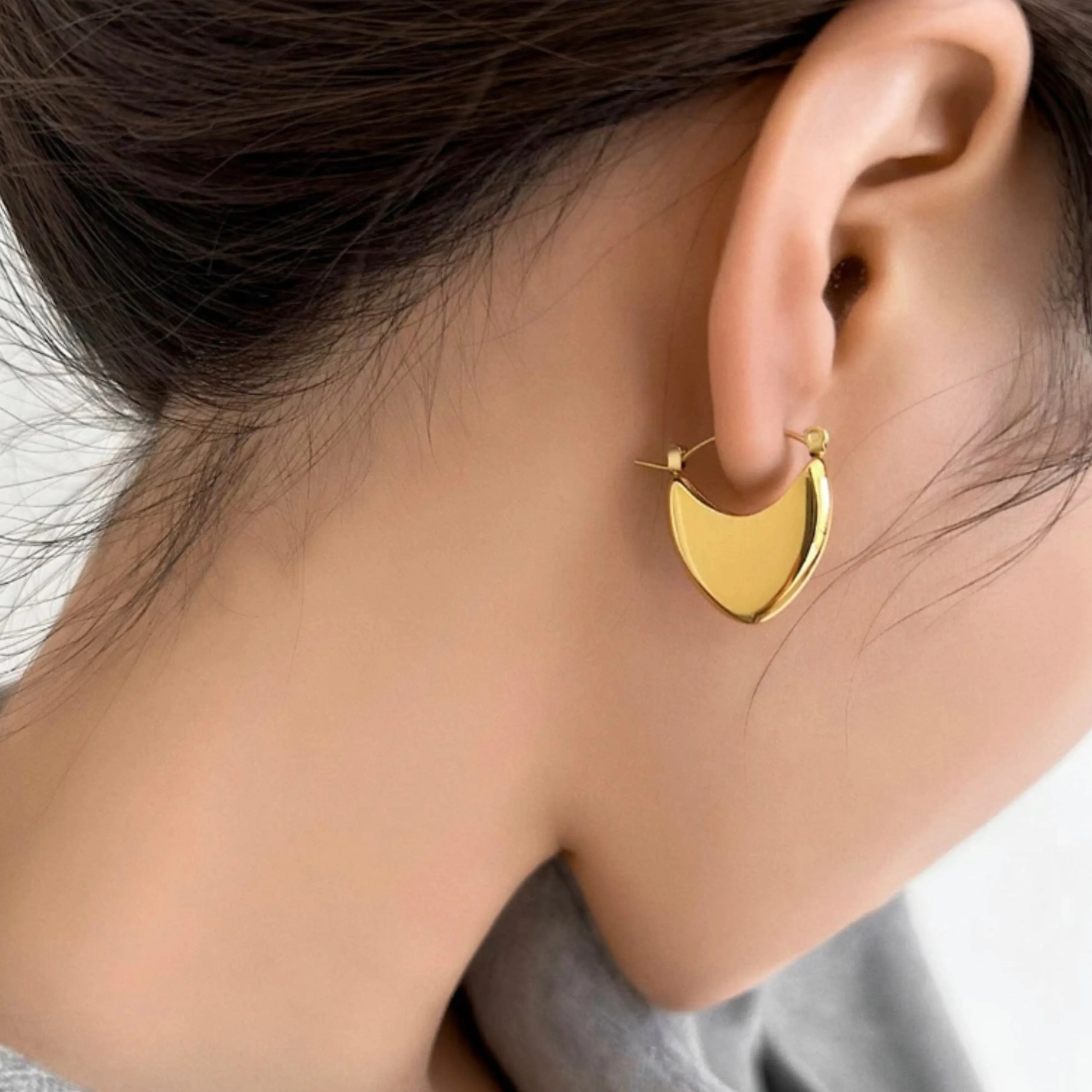 Stainless Steel Heart Hoop Earrings - 18K Gold Plated