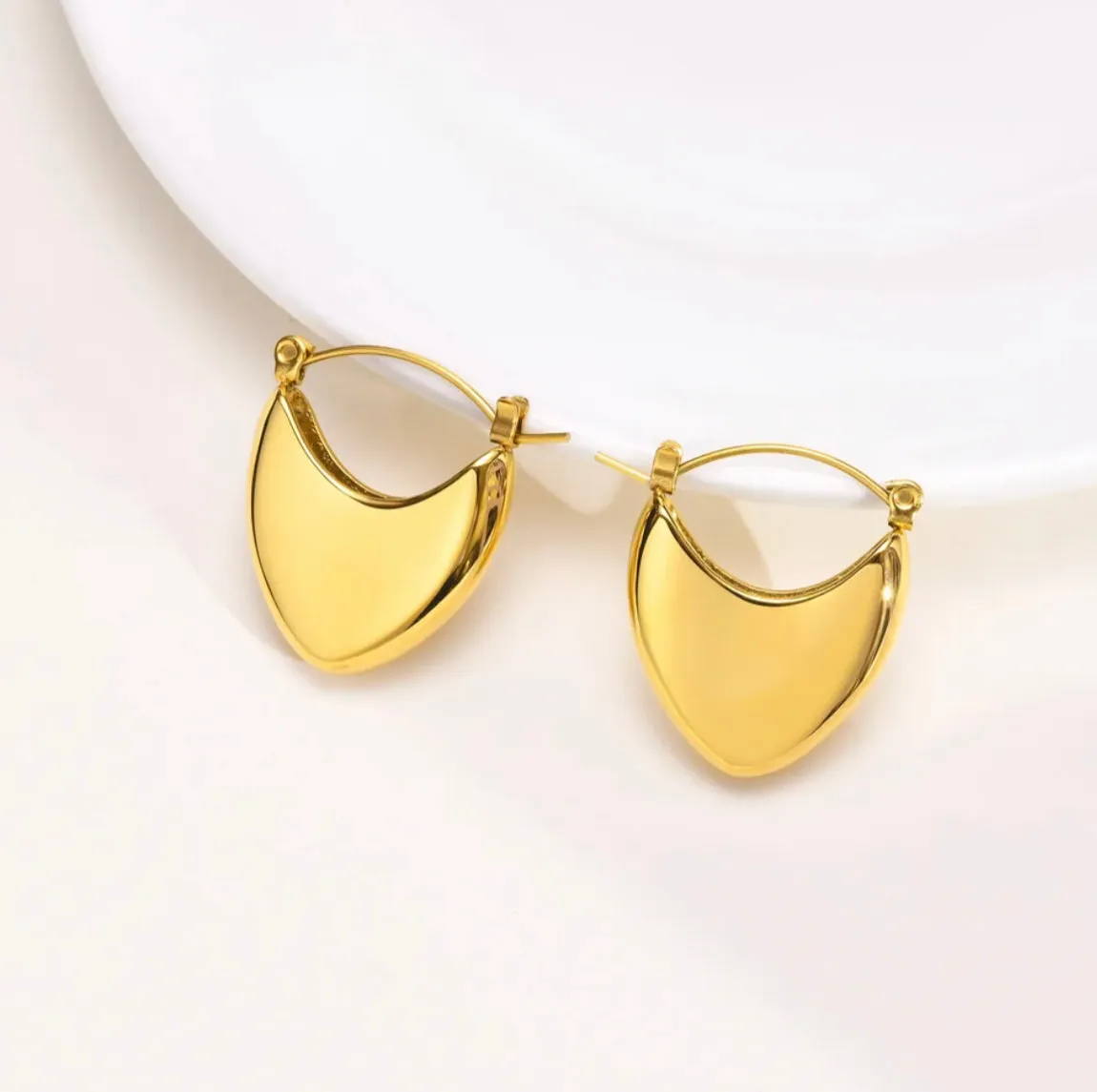 Stainless Steel Heart Hoop Earrings - 18K Gold Plated