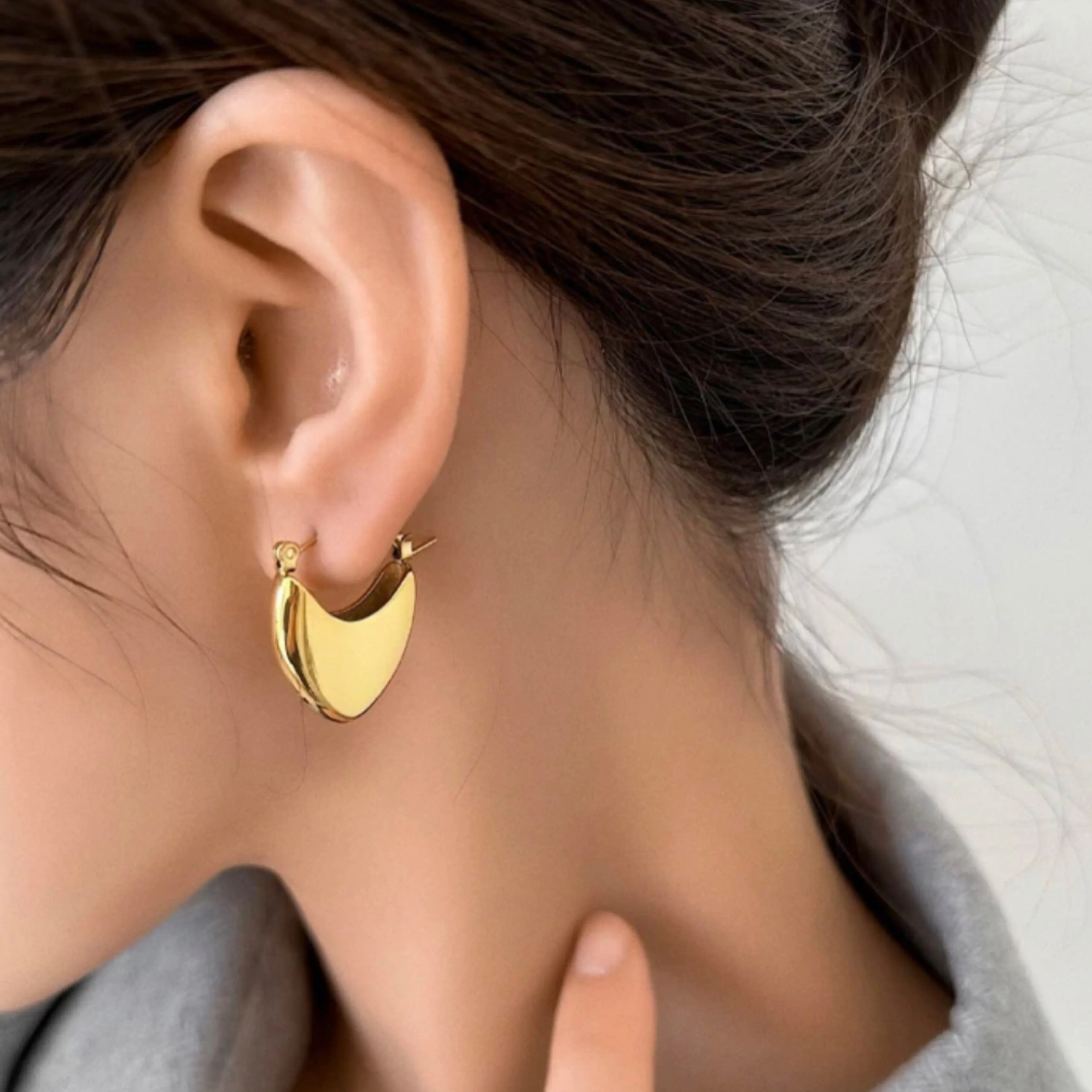 Stainless Steel Heart Hoop Earrings - 18K Gold Plated