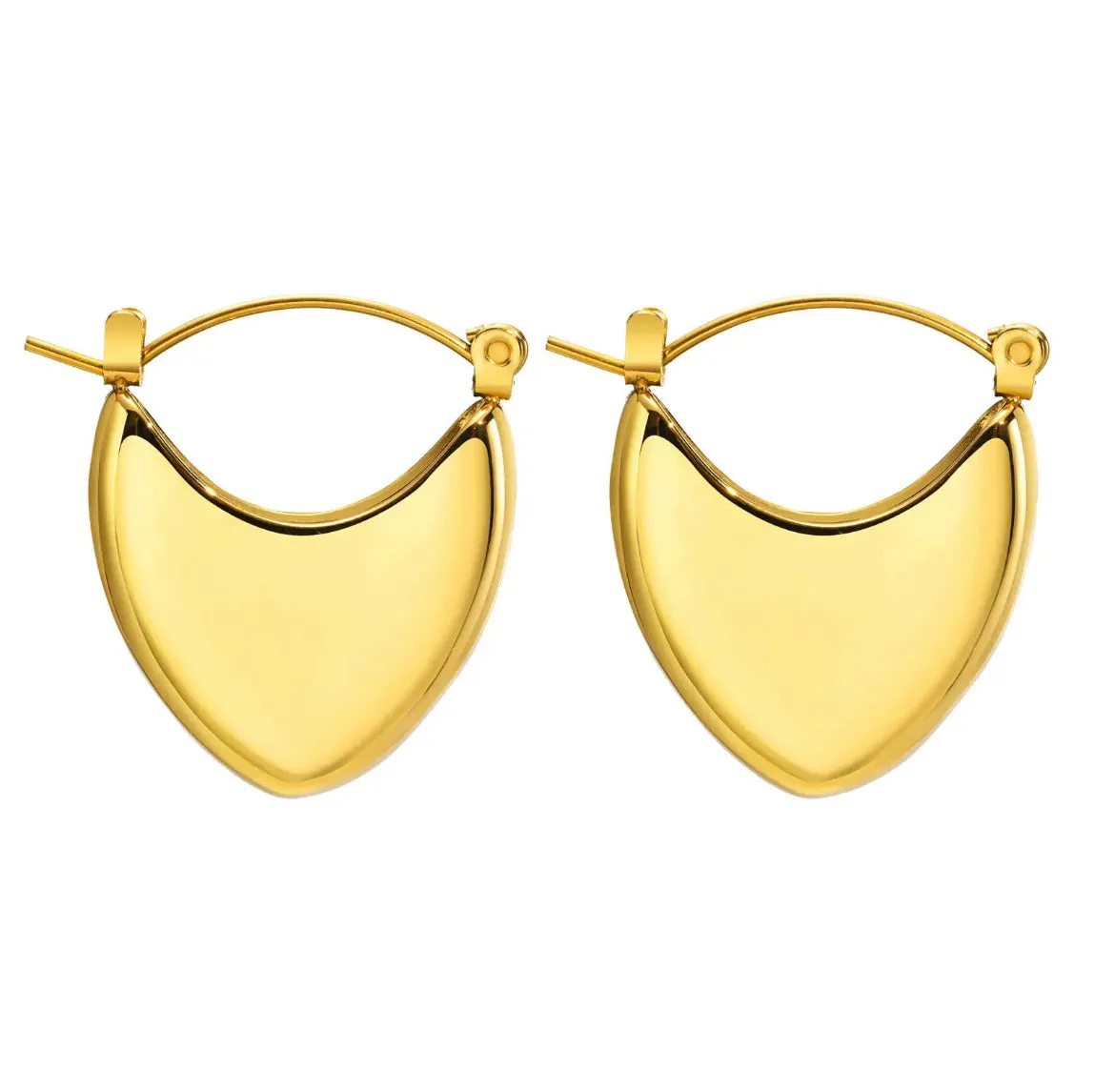 Stainless Steel Heart Hoop Earrings - 18K Gold Plated