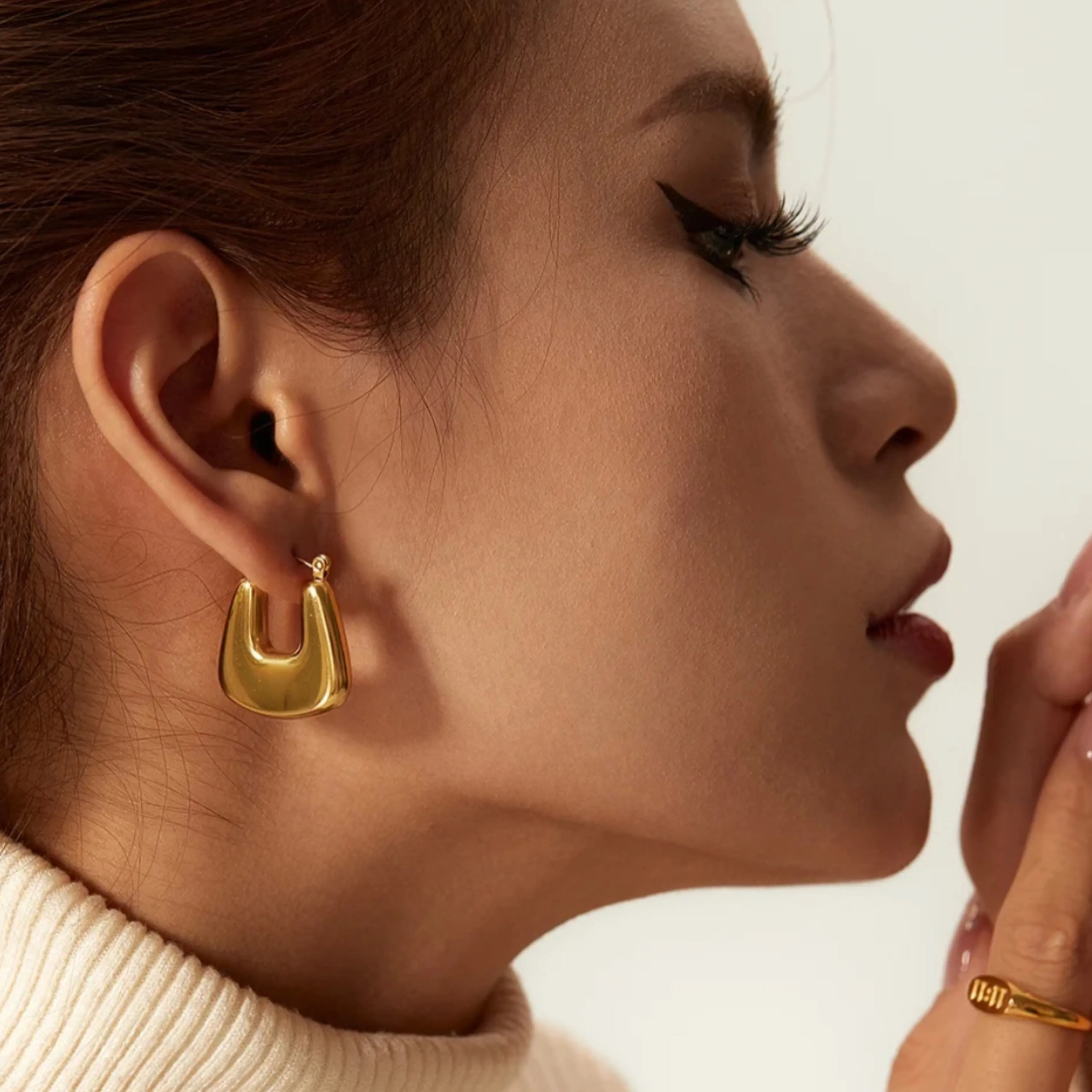 Stainless Steel Hollow Geometric Hoop Earrings - 18k Gold Plated