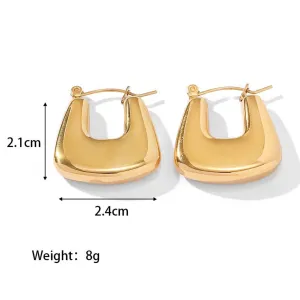 Stainless Steel Hollow Geometric Hoop Earrings - 18k Gold Plated