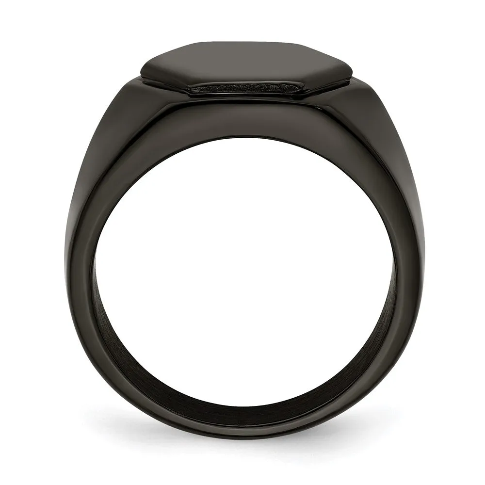 Stainless Steel Polished Black IP-plated Signet Ring