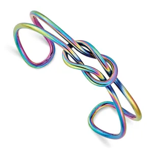 Stainless Steel Polished Rainbow IP-plated Knot Cuff Bangle