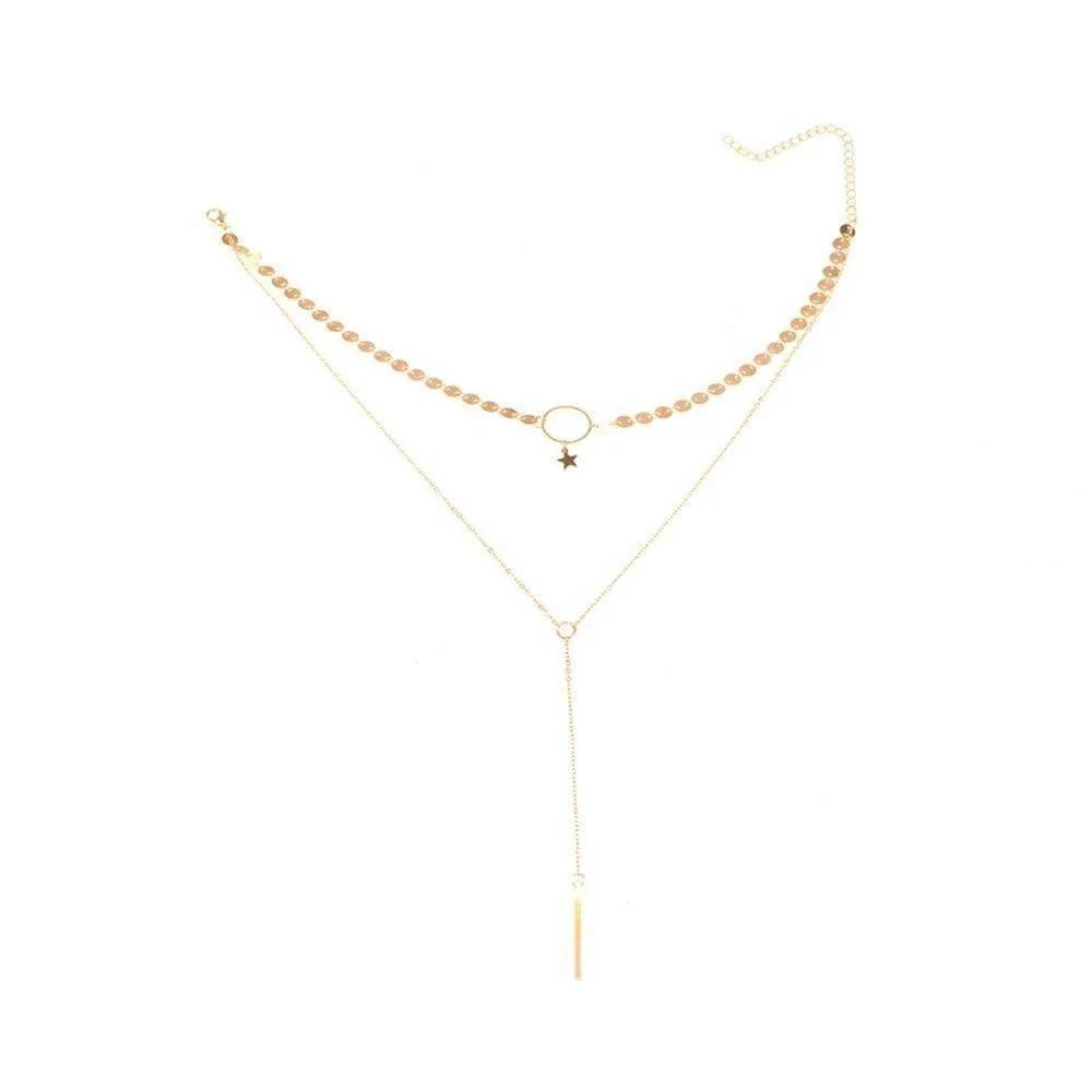 Star Choker Lariat Necklace - Two Layer Adjustable Zinc Alloy Jewelry