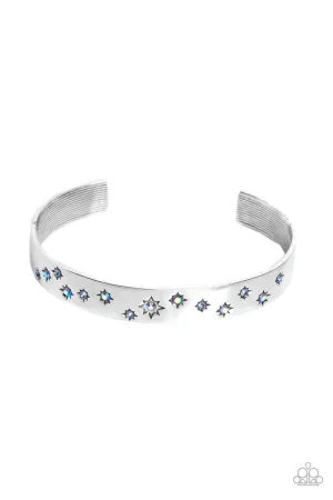 Starburst Shimmer - Blue - Iridescent Rhinestone Paparazzi Cuff Bracelet