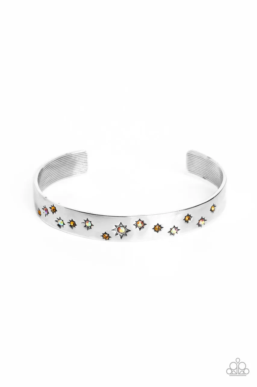 Starburst Shimmer - Orange - Iridescent Rhinestone Paparazzi Cuff Bracelet