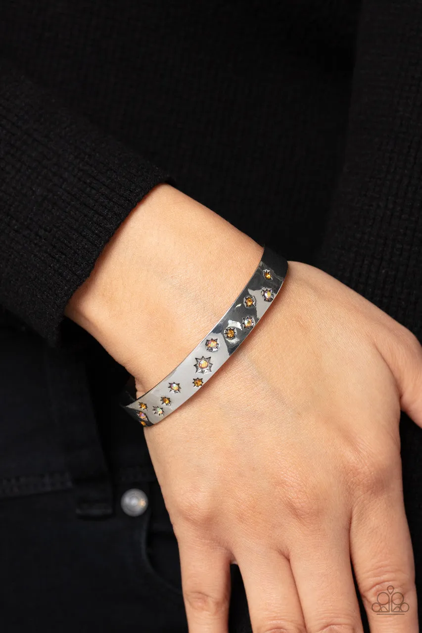 Starburst Shimmer - Orange - Iridescent Rhinestone Paparazzi Cuff Bracelet