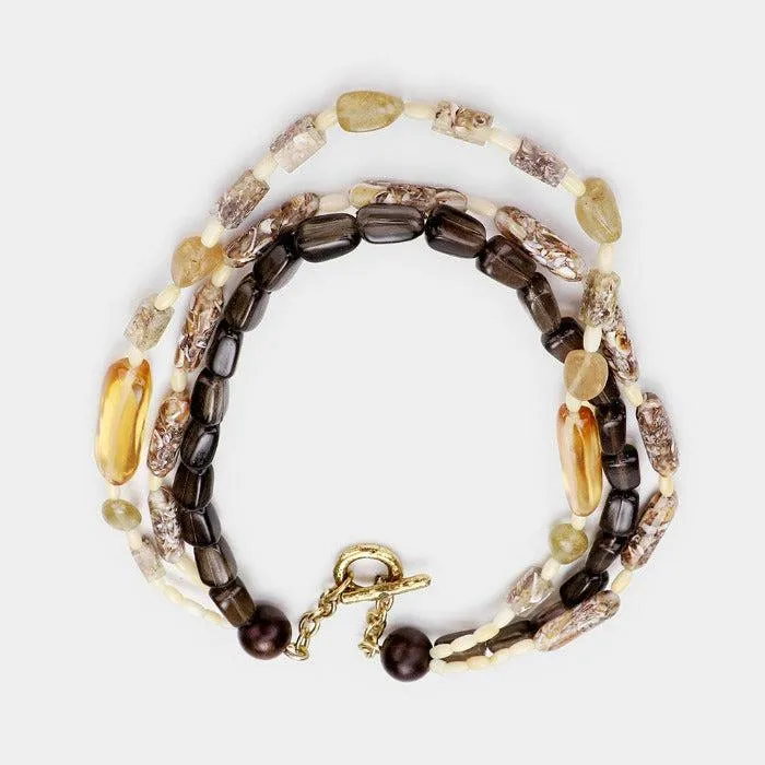 Statement Bead Resin Chunky Rock Layered Toggle Necklace Set
