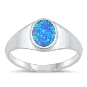 Sterling Silver Blue Lab Opal Signet Ring