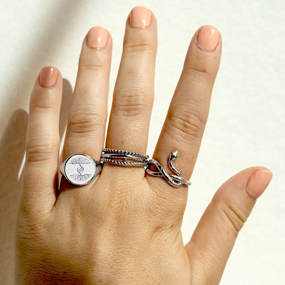 Sterling Silver Connecting Tree of Life Ring Women Men Signet Rings
