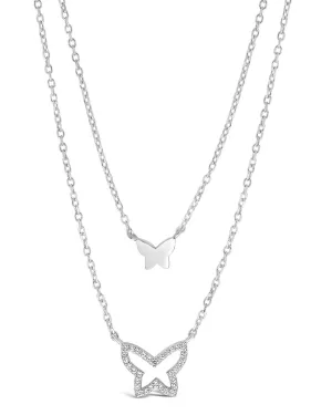 Sterling Silver CZ & Butterfly Layered Necklace