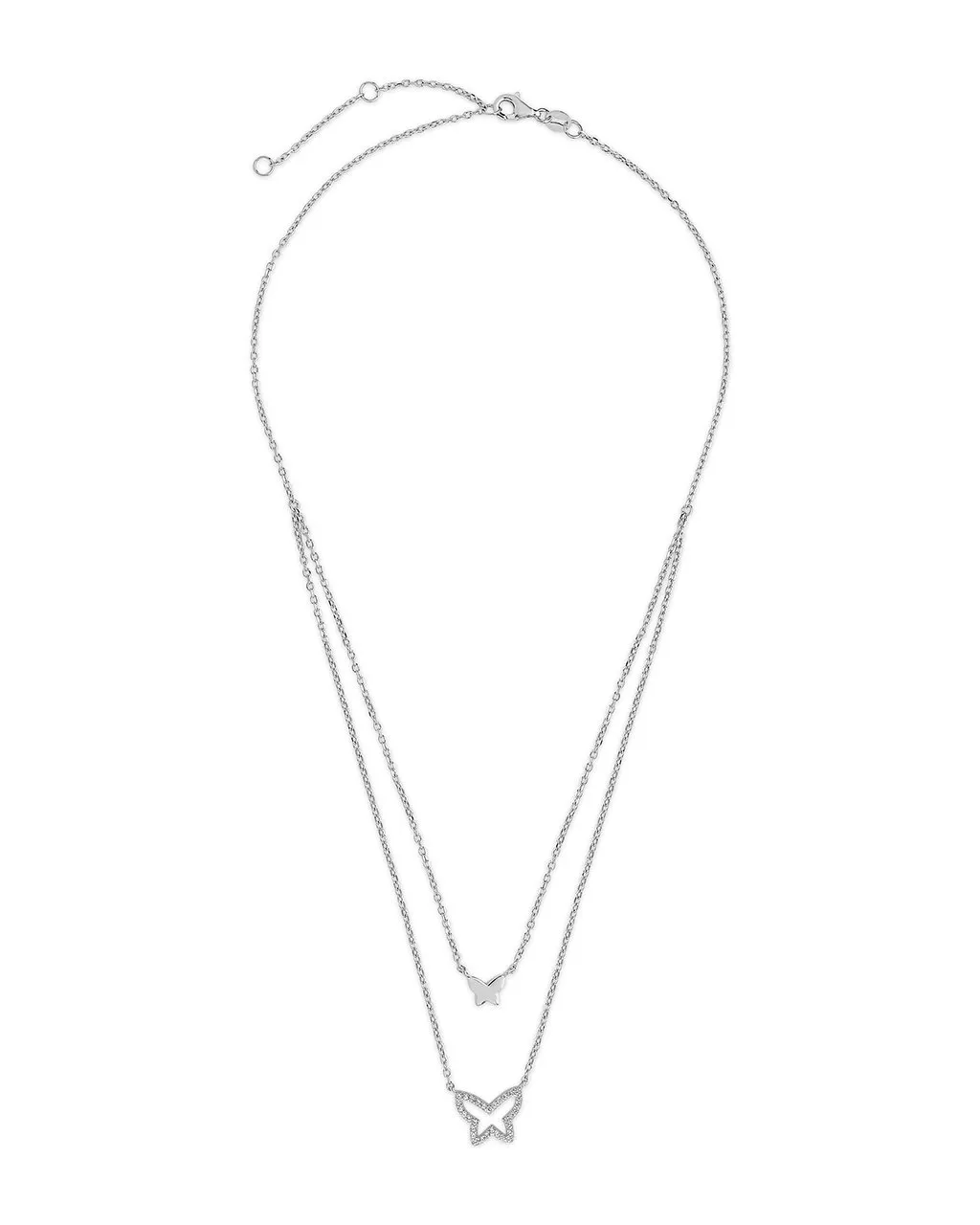Sterling Silver CZ & Butterfly Layered Necklace