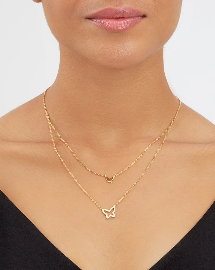 Sterling Silver CZ & Butterfly Layered Necklace