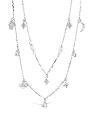 Sterling Silver CZ Evil Eye & Hamsa Layered Charm Necklace