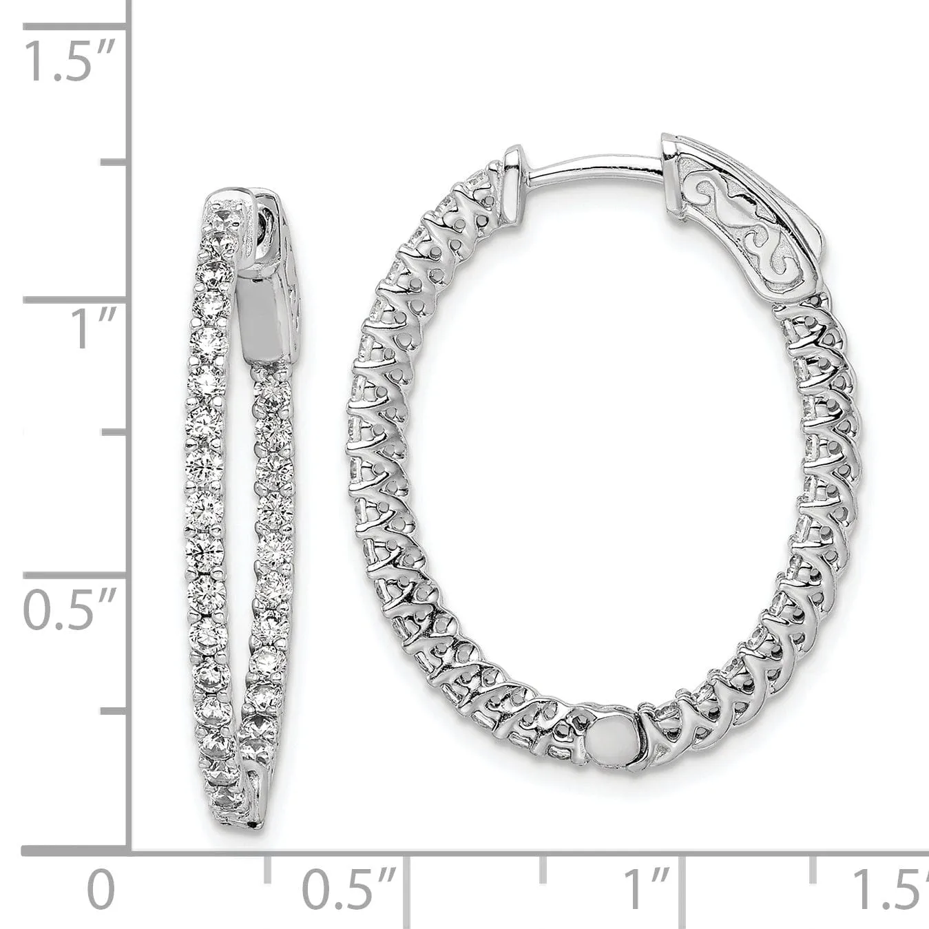 Sterling Silver CZ Oval Hoop Earrings