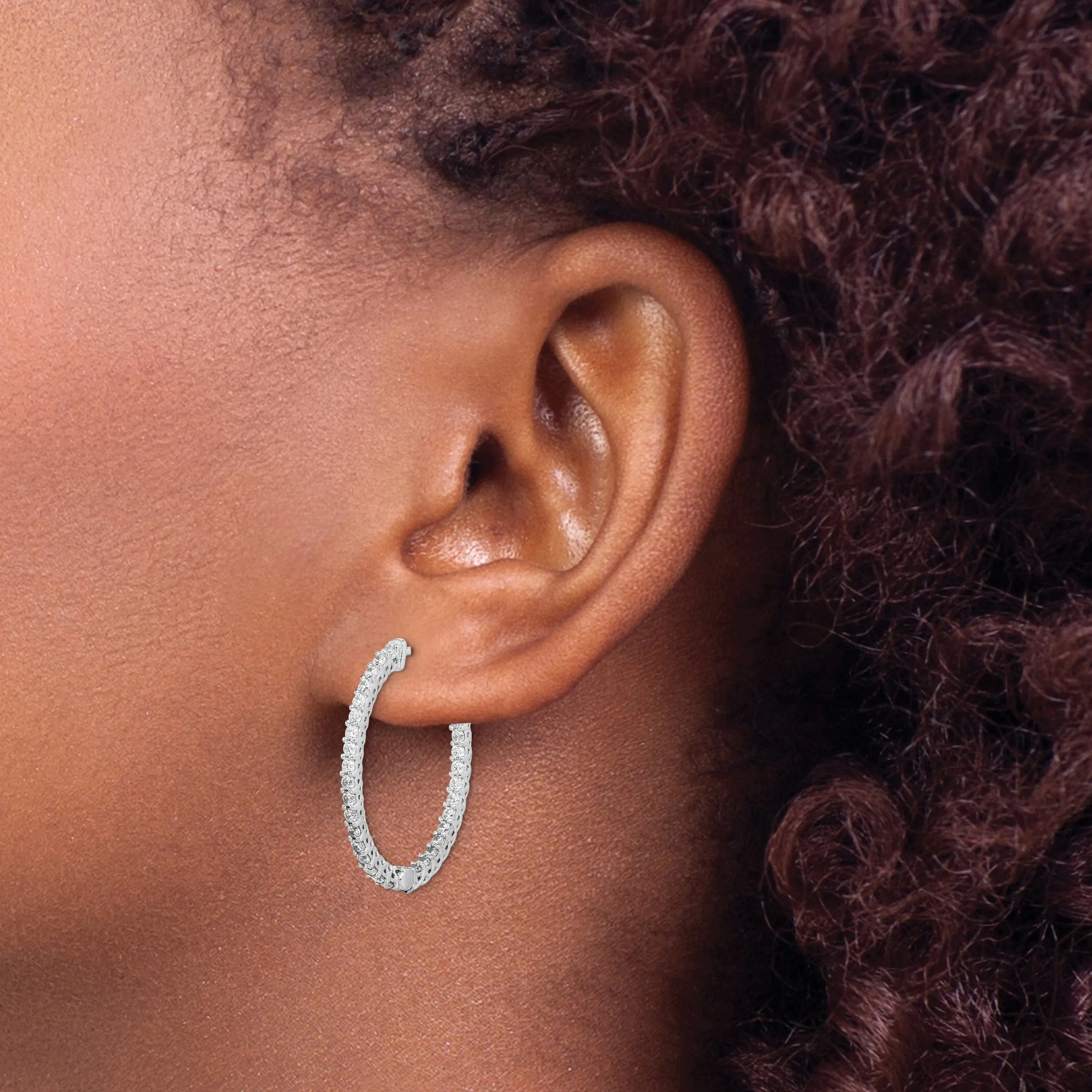 Sterling Silver CZ Oval Hoop Earrings