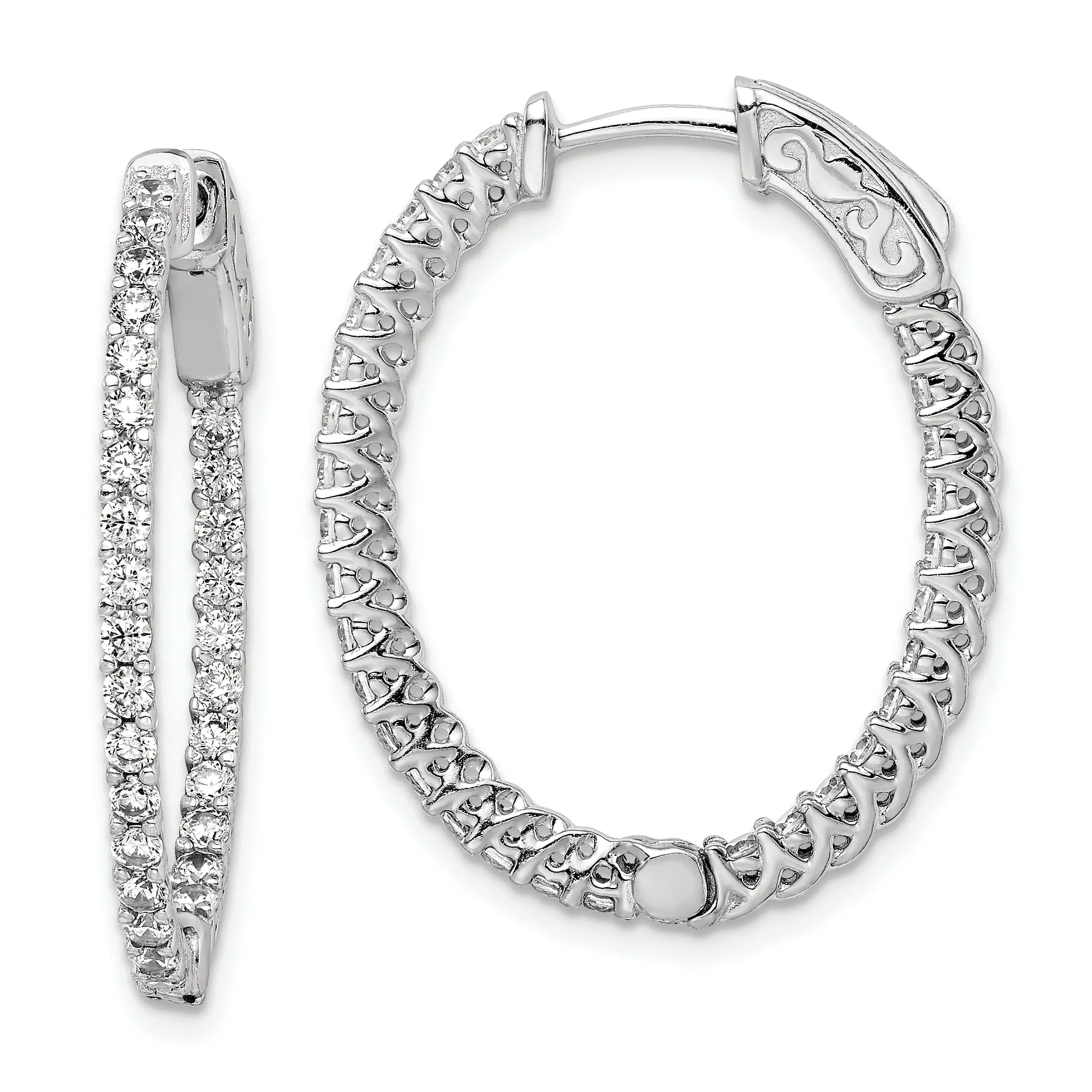 Sterling Silver CZ Oval Hoop Earrings