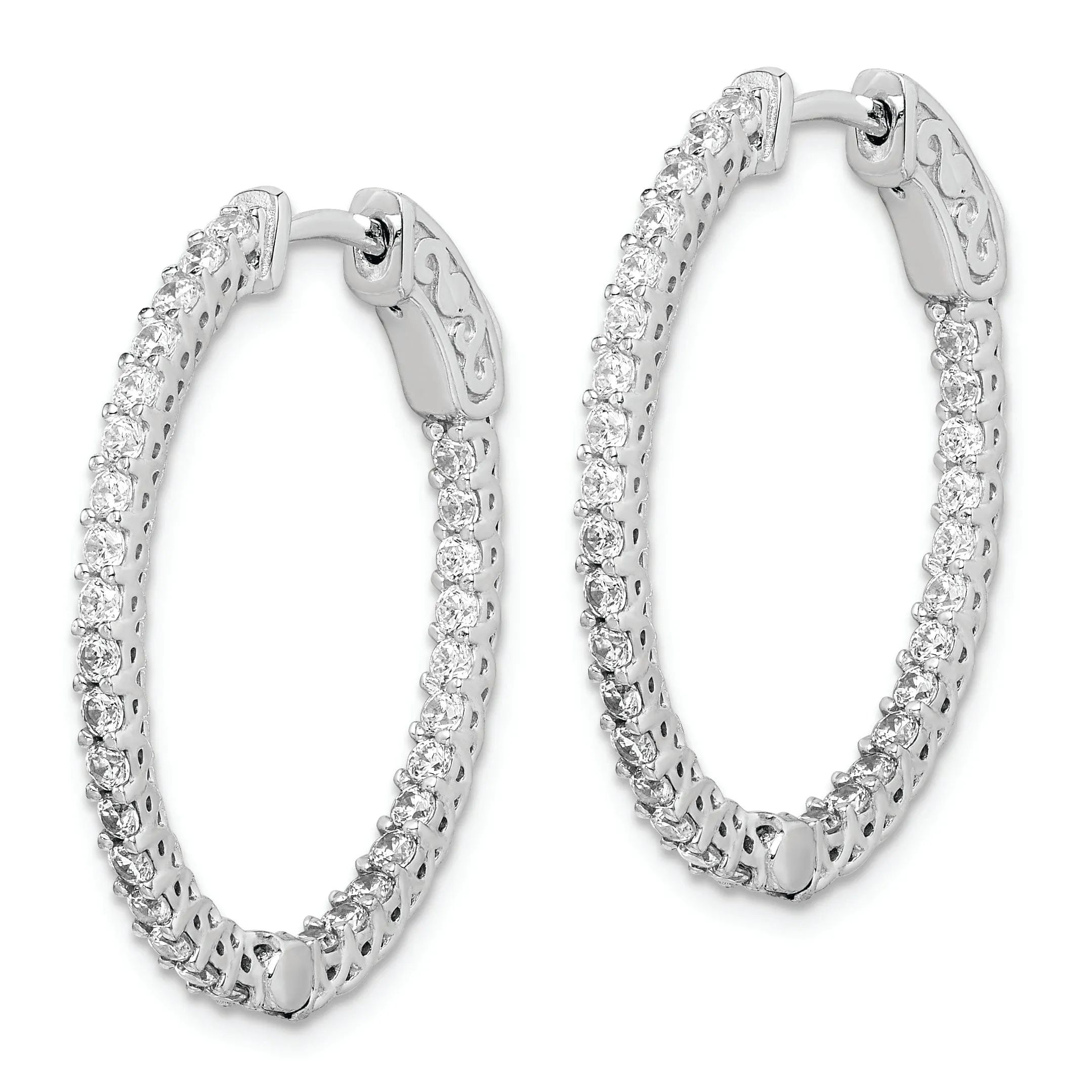 Sterling Silver CZ Oval Hoop Earrings
