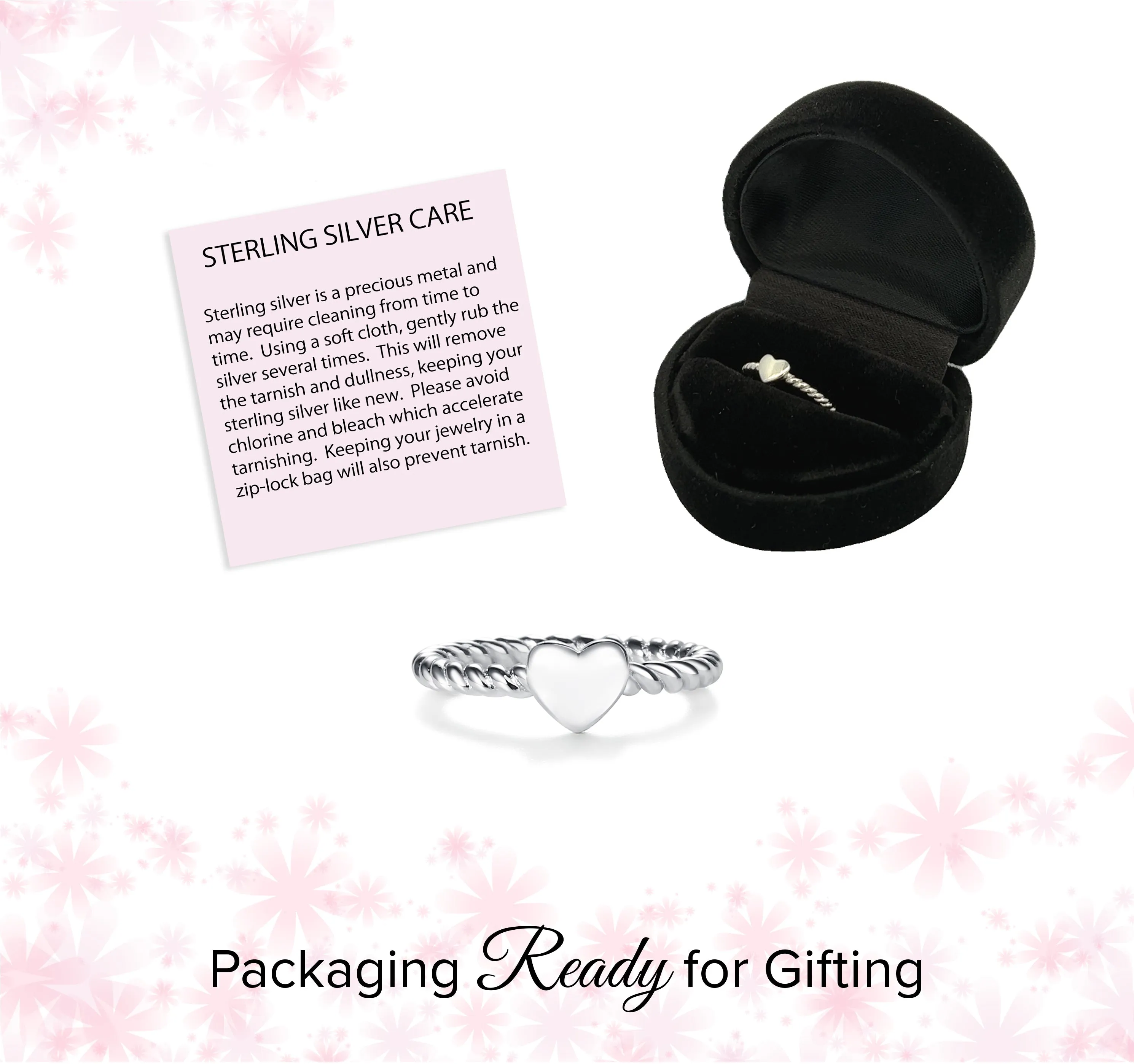 Sterling Silver Girl's Twisted Rope Ring with Silver Heart