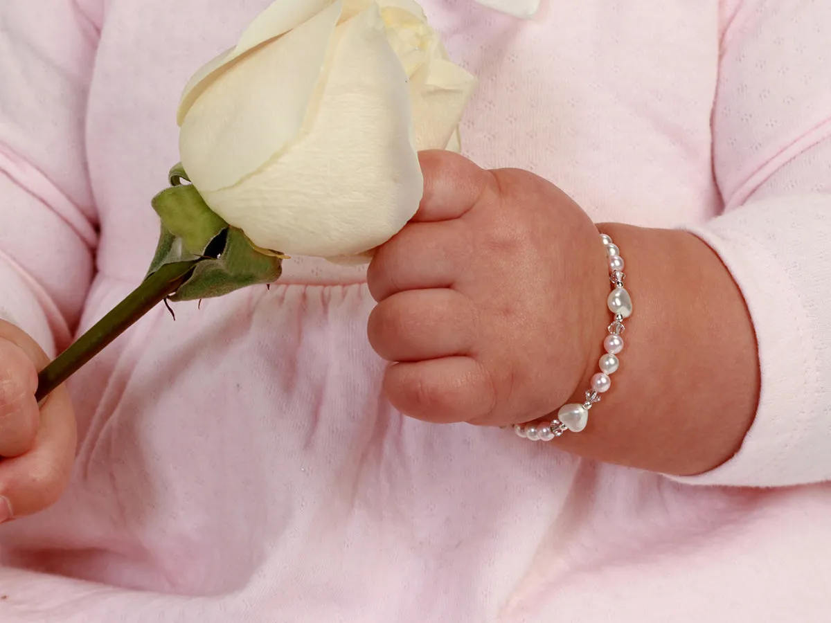 Sterling Silver Heart Bracelet Gift for New Baby, Kids or Little Girls