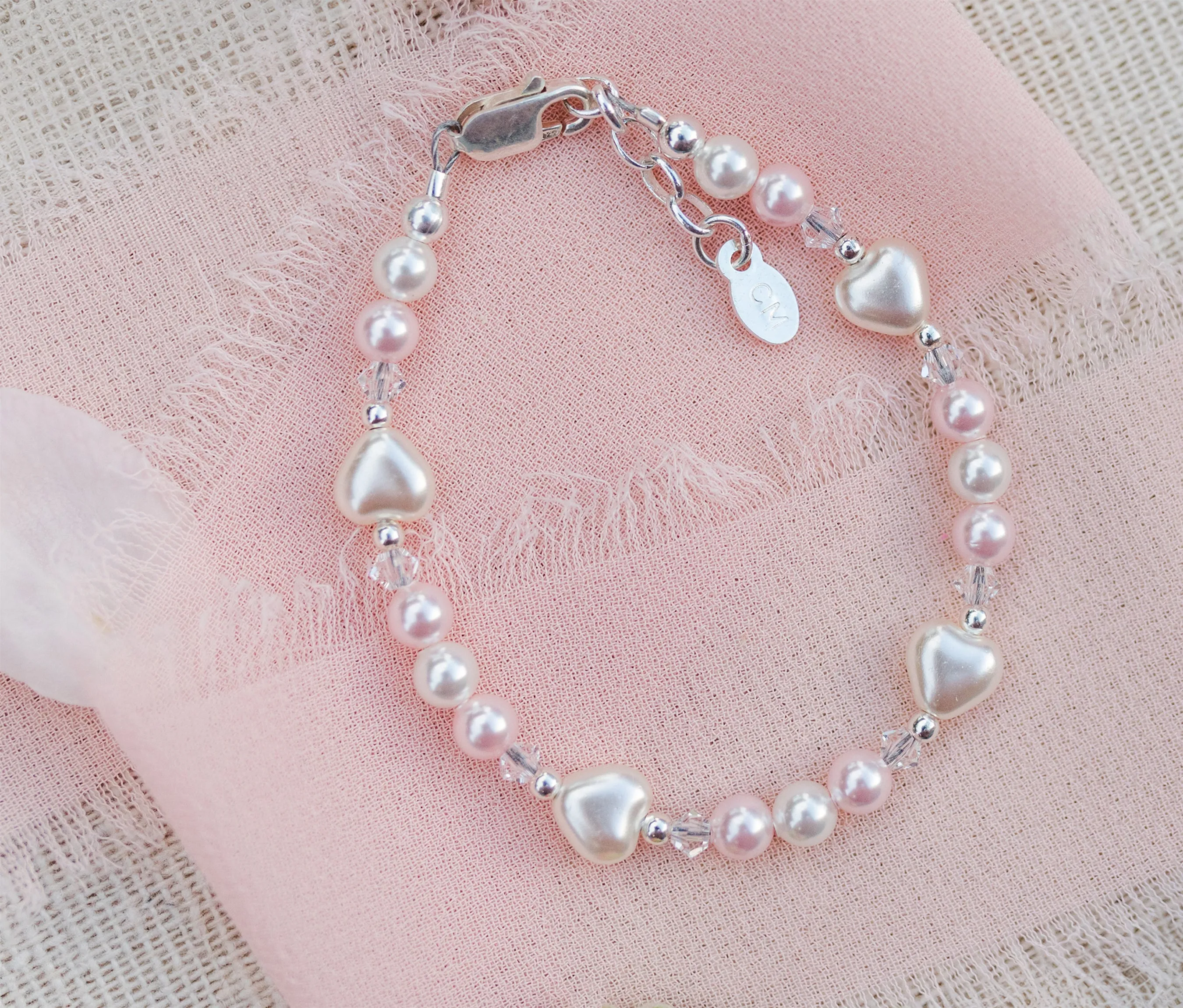 Sterling Silver Heart Bracelet Gift for New Baby, Kids or Little Girls