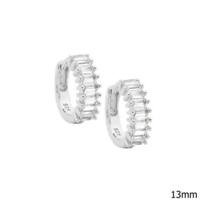 Sterling Silver Hoop Earrings with Baguette Cubic Zirconias E599S