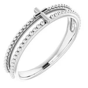 Sterling Silver Milgrain Stackable Cross Ring