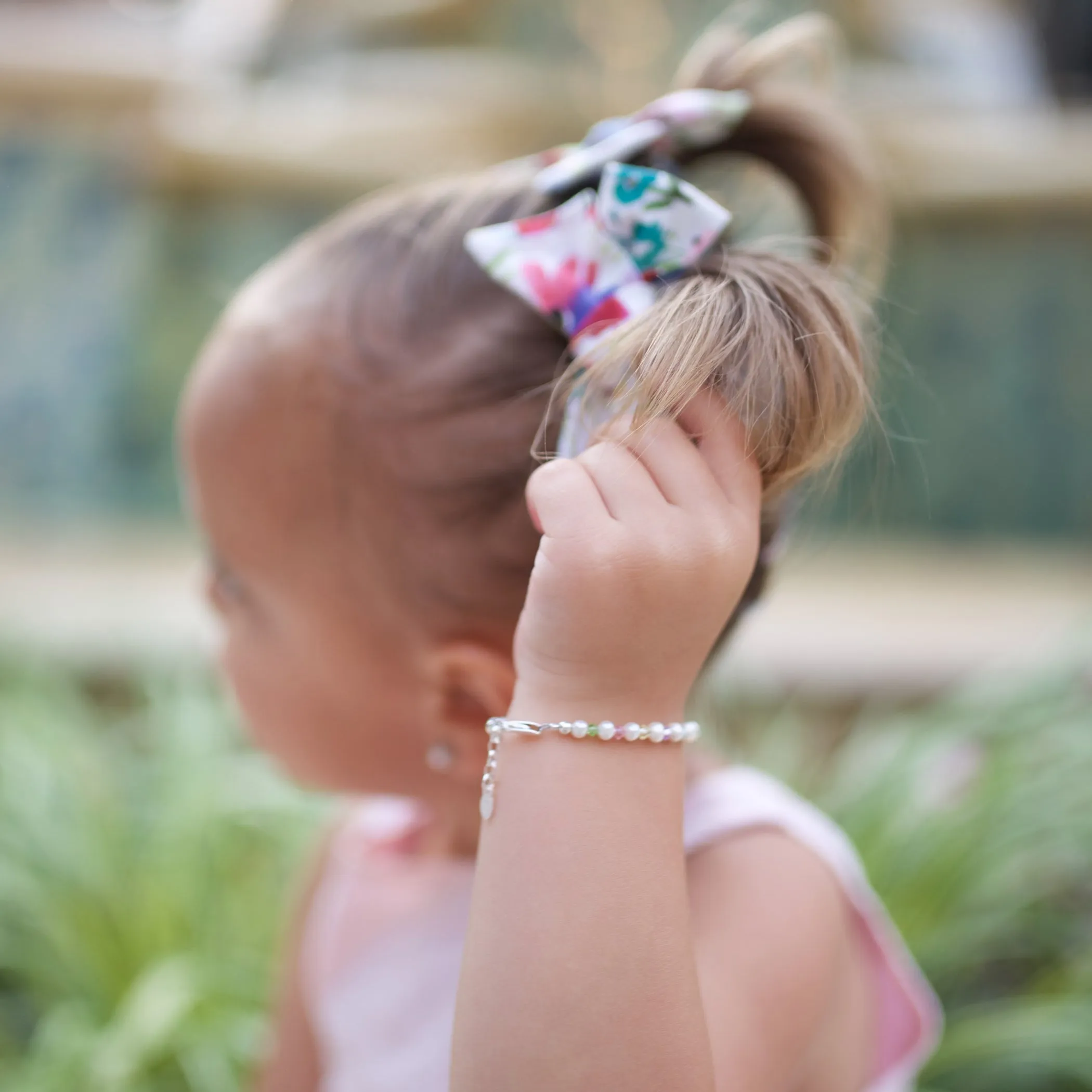 Sterling Silver Multi-Color Crystal and Simulated Pearl Bracelet for Infant Girls, Toddlers and Kids