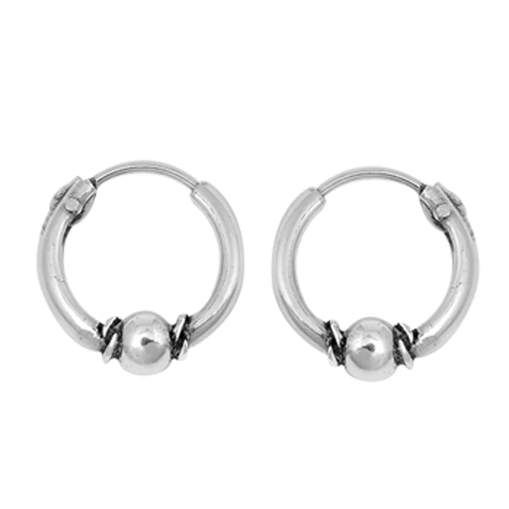 Sterling Silver Simple Hoop Ball High Polish Earrings 925 New