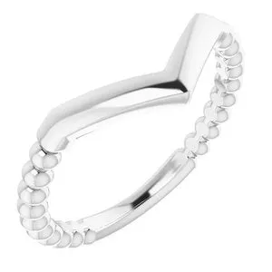 Sterling Silver Stackable Beaded "V" Ring