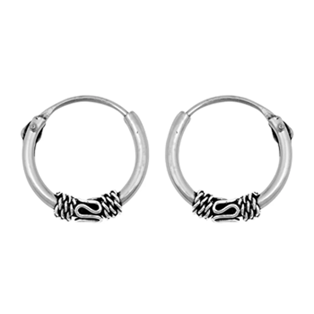 Sterling Silver Statement Hoop Boho Bali Style Rope Knot Weave Earrings 925 New