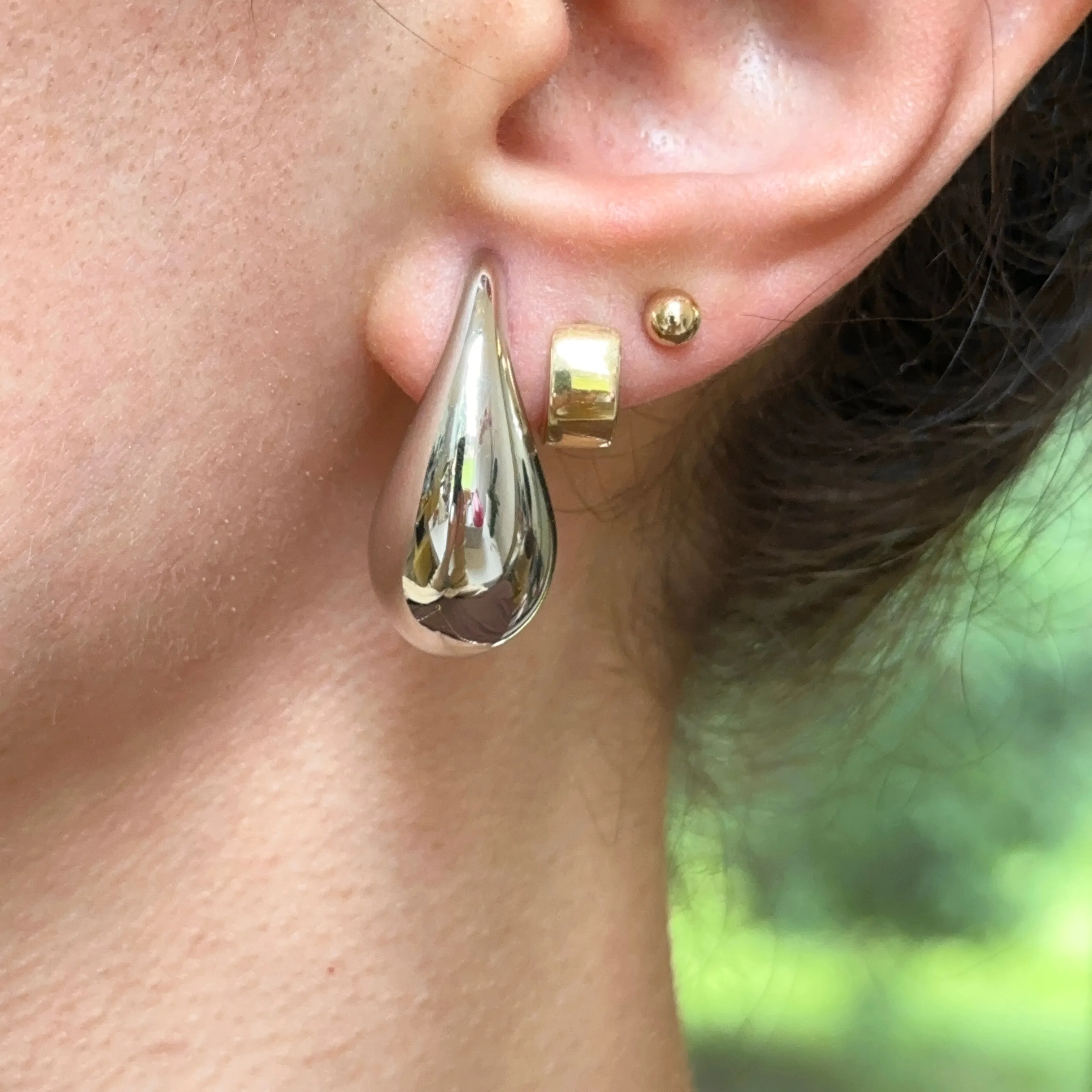 Sterling Silver Tapered Puffed Teardrop Post Earrings 28mm