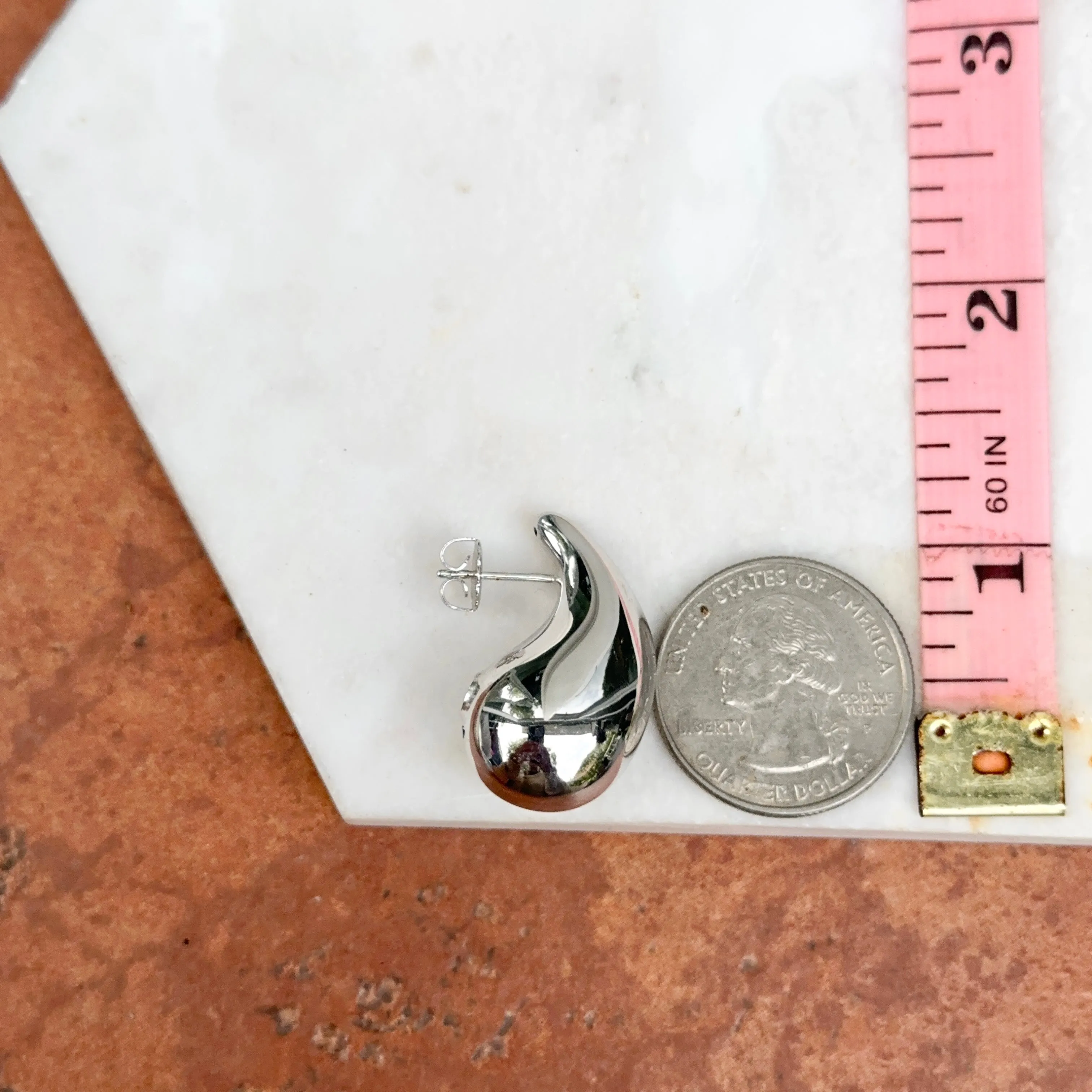 Sterling Silver Tapered Puffed Teardrop Post Earrings 28mm