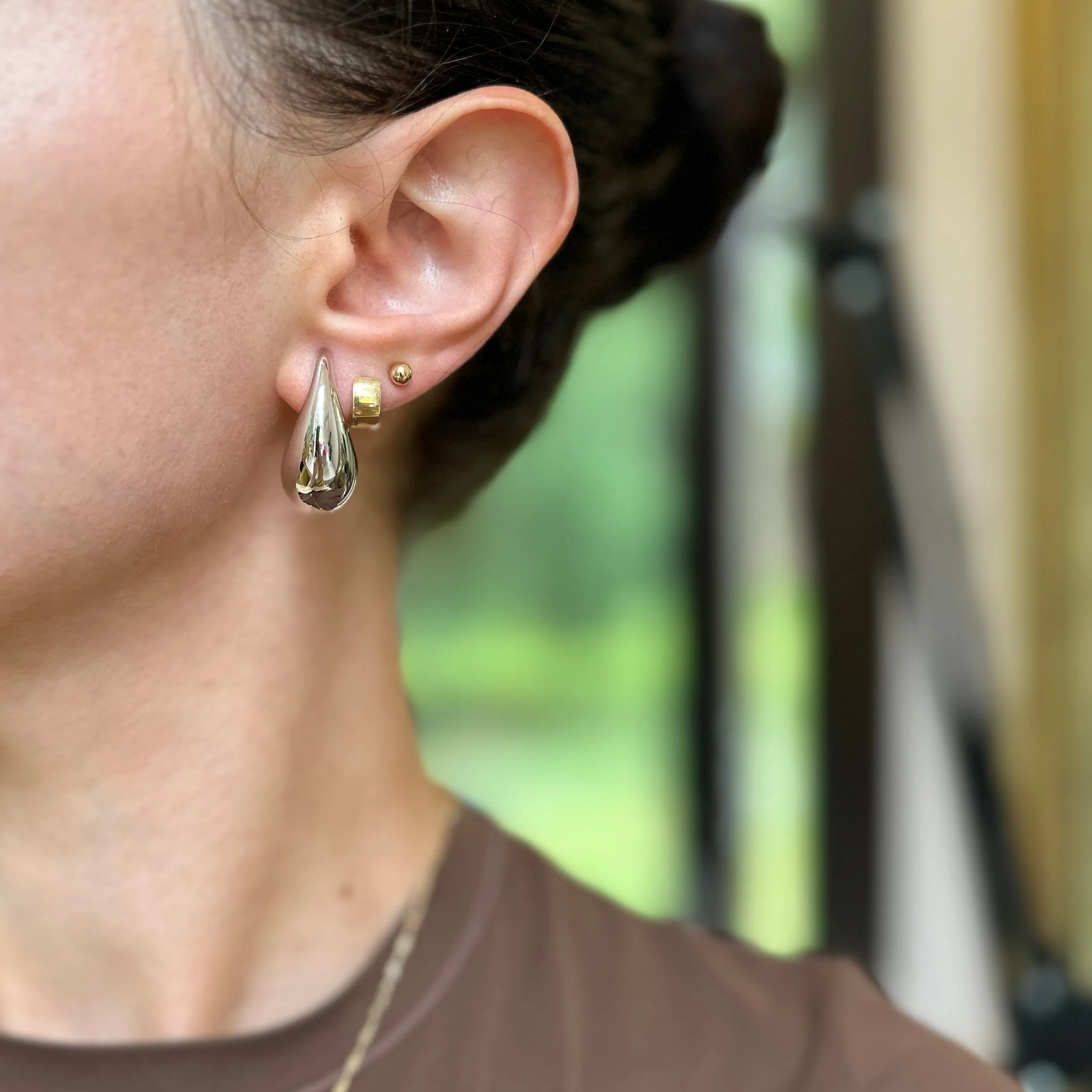 Sterling Silver Tapered Puffed Teardrop Post Earrings 28mm