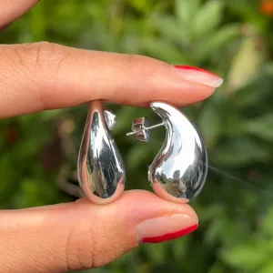 Sterling Silver Tapered Puffed Teardrop Post Earrings 28mm