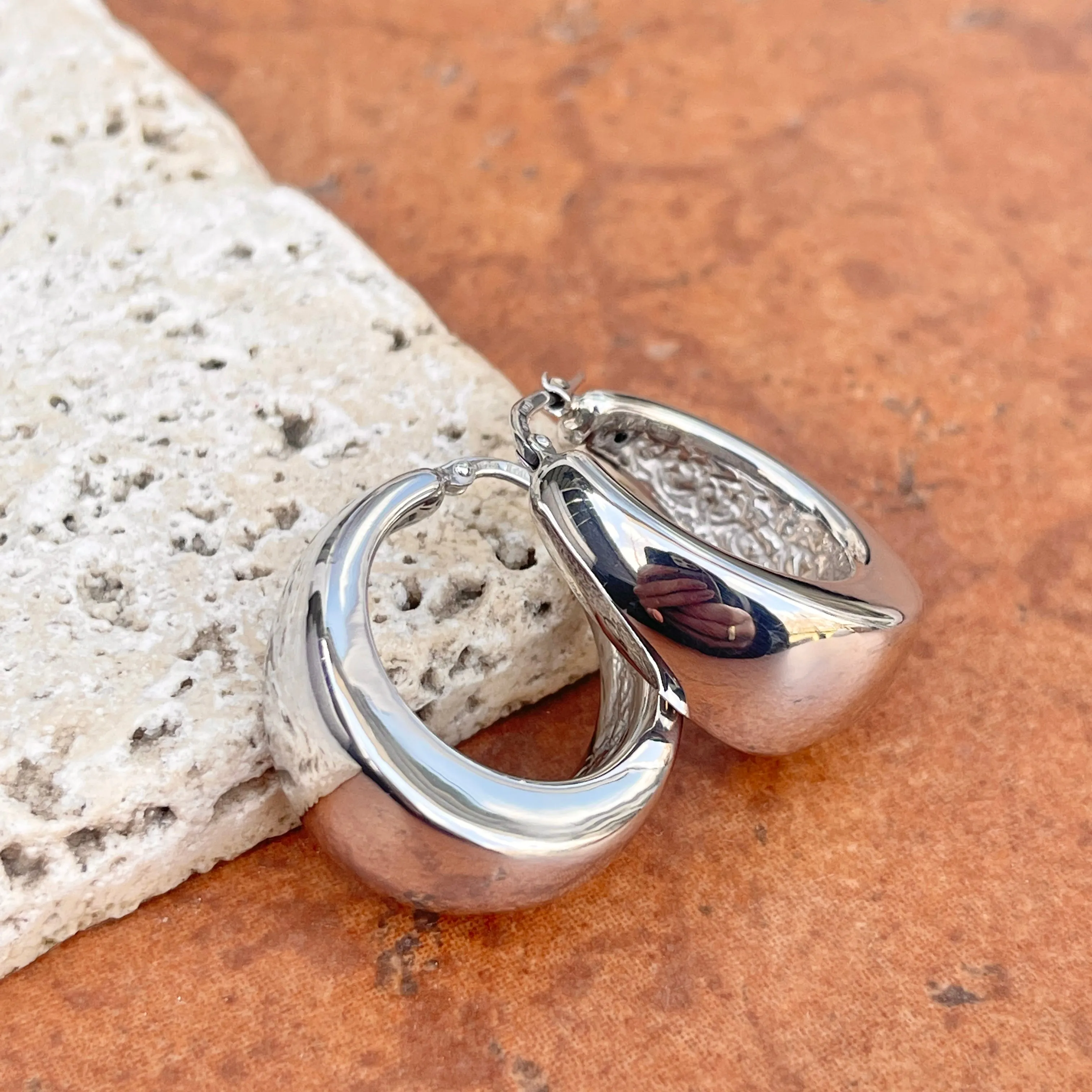 Sterling Silver Tapered Tube Round Hoop Earrings 26mm