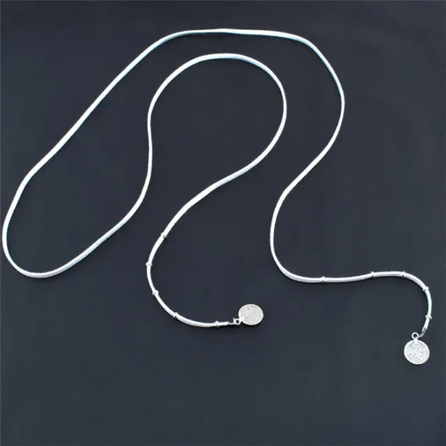 Suede Velvet Lariat Necklace With Silver Beads Choose Black White Or Brown Double Choker Plus Long Statement Necklace - All In One - With Silver Gypsy Coins Great For Stacking Necklaces!