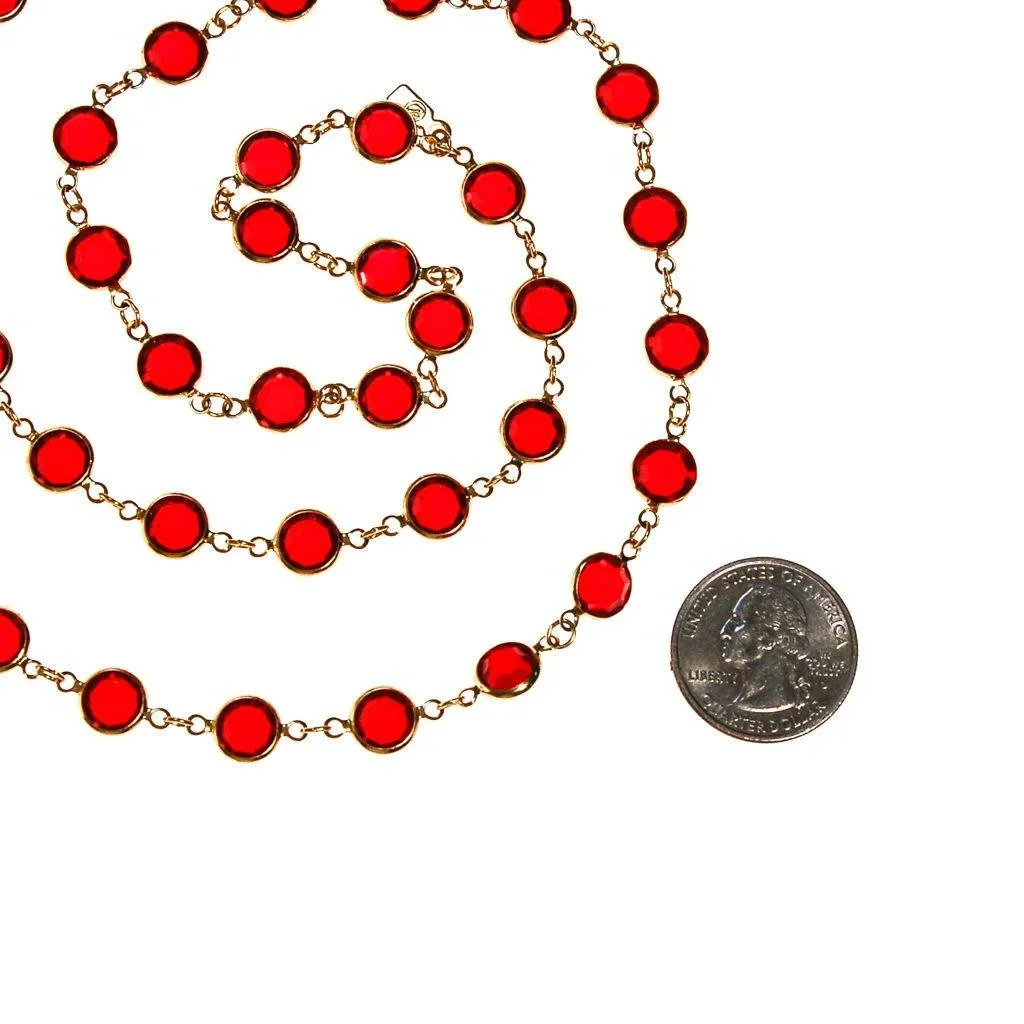 Swarovski Red Bezel Set Crystal Necklace, Collet Set, Open Back, Chicklet
